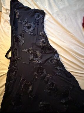 Toperth Navy Embroidered Floral One Shoulder Maxi Dress